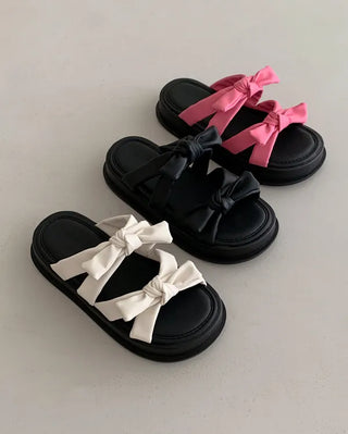 Ribbon cushion platform mesh sandals