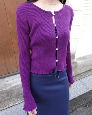 Ribbed Frill Slim Cardigan