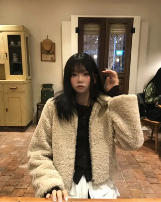 high neck fur zip-up (3color)