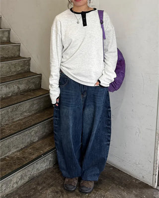 (Unisex) Washed Balloon Denim Pants