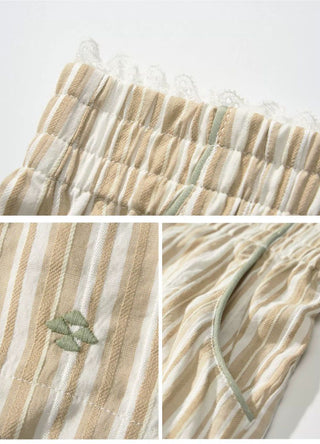 [Monterest] Lace Trim Striped Relaxed Shorts