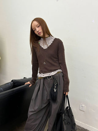 [NeverSeez] High-neck Color-block Knit Sweater