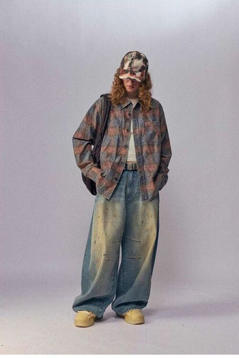 [Monterest] Washed Brushed Plaid Flannel Shirt