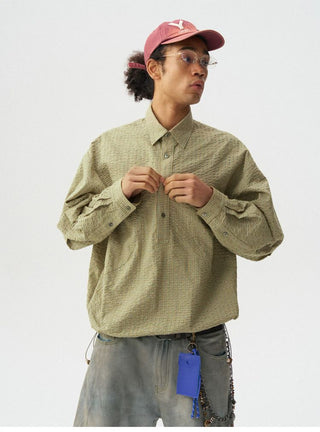 [Monterest] Oversized Half-Placket Check Shirt