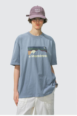 [Monterest] Washed Distressed Mountain Print T-Shirt
