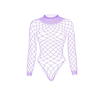 Long sleeve high neck fishnet diamond pattern bodysuit