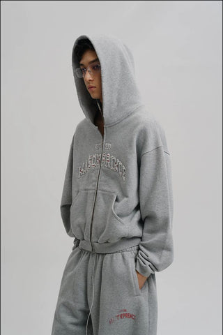 [MASONPRINCE] Washed Logo Applique Zip Hoodie Set