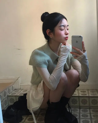 Tutu Small Dot Layered See-Through Long Sleeve T-Shirt - 2 Colors