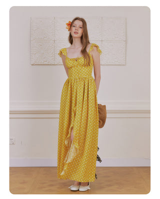 [NECY] Sunshine Dot Ruffle Chiffon Dress