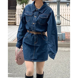 Belted denim dress