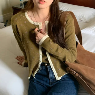 Wheat floral print wool cardigan and sleeveless camisole set