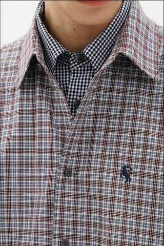 [MASONPRINCE] Layered Plaid Cotton Blend Shirt