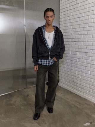 [NeverSeez] Textured Straight-leg Jeans