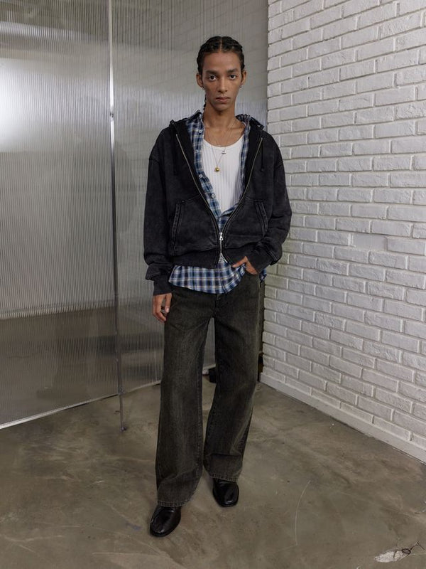 [NeverSeez] Textured Straight-leg Jeans