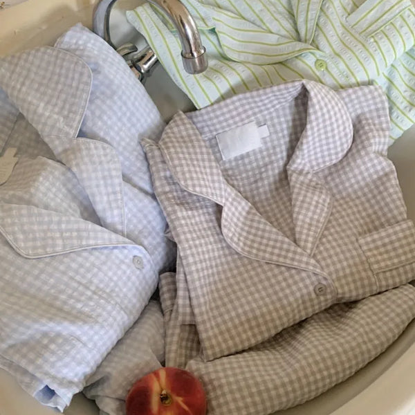 [Homewear] Striped Border Check Pajama Set