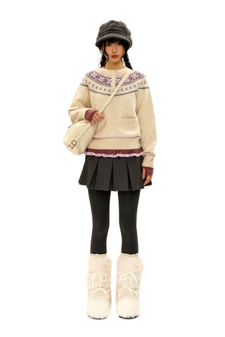 [Moromoro2] Pearl Snowflake Fair Isle Knit  Sweater