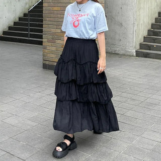 Frilled tiered long skirt