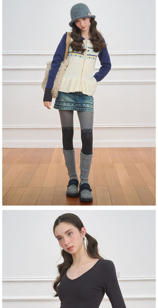 [NECY] Fair Isle Denim Mini Skirt