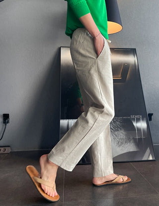 Cheese Wide Linen Elastic Waist Pants (5 colors)