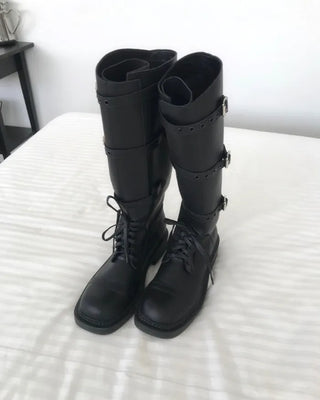 belted biker long boots (2color)