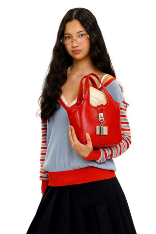 [Moromoro2] Striped Sleeve Deep V-Neck Knit  Sweater