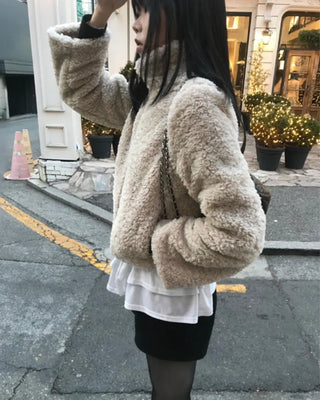 high neck fur zip-up (3color)