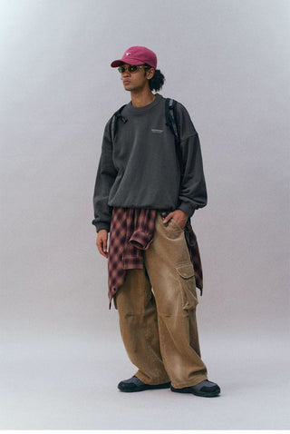 [Monterest] Fleece-Lined Logo Print Crewneck Sweatshirt