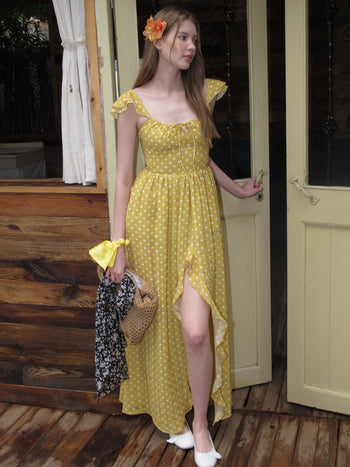 [NECY] Sunshine Dot Ruffle Chiffon Dress