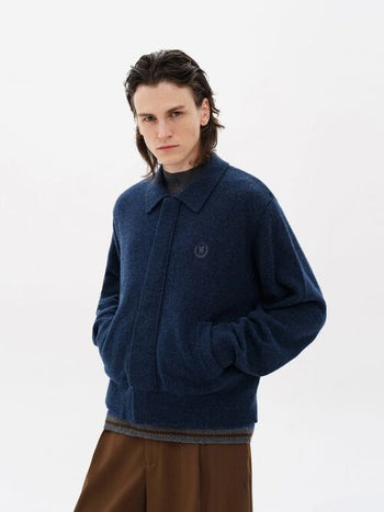 [MASONPRINCE] Layered Polo Collar Wool Blend Knit Cardigan