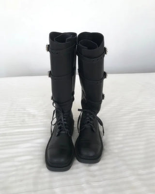 belted biker long boots (2color)