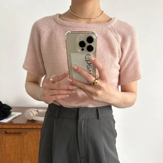U-neck short-sleeved knit