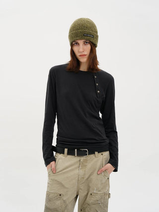[MASONPRINCE] Layered Henley Long Sleeve Tee