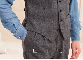 [CULTUM] Herringbone Wool Blend Suit Vest