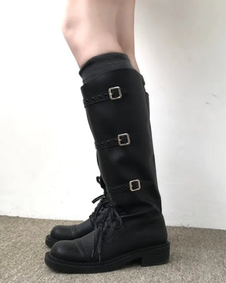 belted biker long boots (2color)