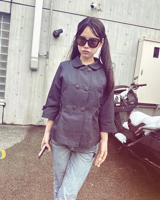 Round collar cropped sleeve double jacket