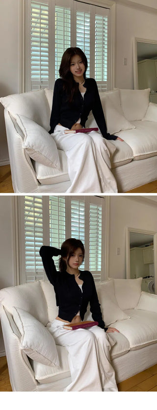 Ribbon Strap Round Neck Cardigan - 4 Colors