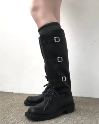 belted biker long boots (2color)