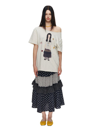 [NECY] Floral Dot Patchwork Cake Skirt (2ver)