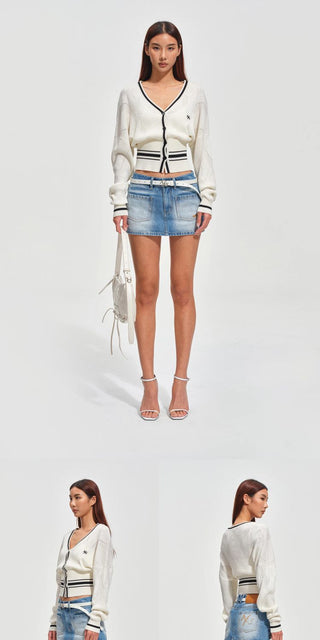 [NOTAWEAR] Stripe V-Neck Slim Fit Knit  Cardigan