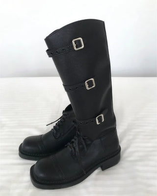 belted biker long boots (2color)