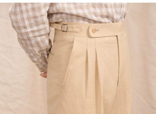[CULTUM] Linen Cotton Blend Double Pleat Trousers