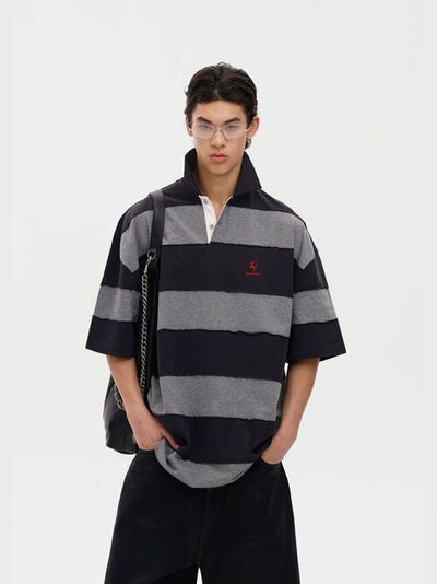 [MASONPRINCE] Heavy Cotton Striped Rugby Polo