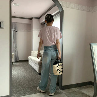 Washed light denim pants