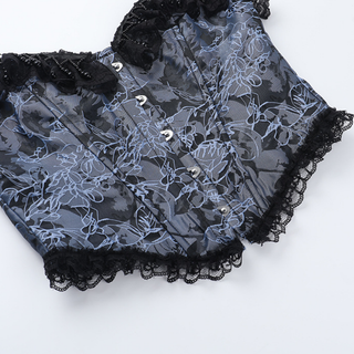 Sweetheart neck lace hem button print tube top