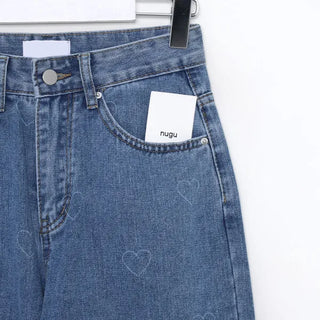 Heart-patterned denim pants