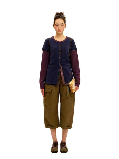 [Moromoro2] Layered Colorful Button  Cardigan