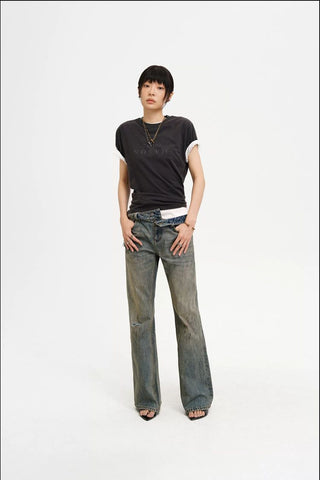 [MASONPRINCE] Mirror Logo Print Slim Fit T-Shirt