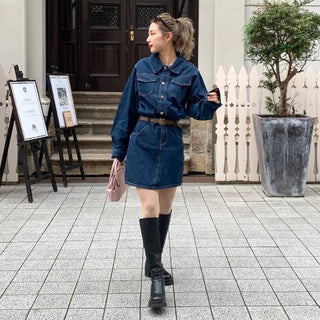 Belted denim dress