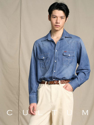 [CULTUM] Washed Cotton Western Denim Shirt