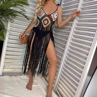 V neck tassels knitted hollow out cami cut out top